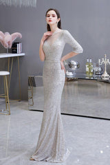 Glamorous Silver Party Dress Long Sleeves Long Prom Dresses-Dbrbridal