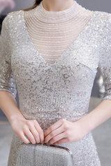 Glamorous Silver Party Dress Long Sleeves Long Prom Dresses-Dbrbridal