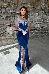 Glamorous Straps Sleeveless Mermaid Evening Party Gowns Long Slit Online-Dbrbridal
