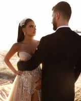 Glamorous Sweetheart Long Glitter Lace Bridal Gown Long Slit Online-Dbrbridal