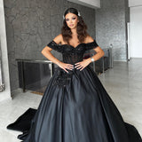 Glamorous Sweetheart Off-the-Shoulder Black Evening Party Gowns with Beads-Dbrbridal