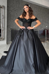 Glamorous Sweetheart Off-the-Shoulder Black Evening Party Gowns with Beads-Dbrbridal