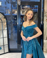 Glamorous Sweetheart Off-the-Shoulder Sheath Ribbon Evening Party Gowns with Appliques-Dbrbridal