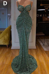 Glitter Off-the-Shoulder Slim Mermaid Formal DressesSleeveless Mermaid Evening Gowns-Dbrbridal