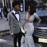 Glitter Silver Sequins Men Suits Peaked Lapel Two Piece Prom Outfits-Dbrbridal