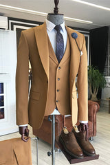 Gold Brown New Arrival Peaked Lapel Men Suits with Three Pieces-Dbrbridal