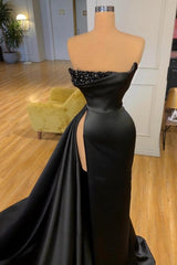 Gorgeous A-line Long Black Evening Prom Dresseses With Split Online-Dbrbridal
