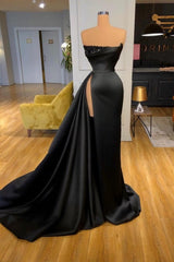 Gorgeous A-line Long Black Evening Prom Dresseses With Split Online-Dbrbridal
