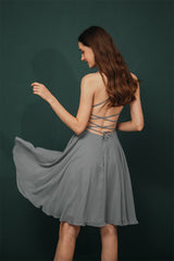 Gorgeous Beadings Silver Party Dress Halter Short Criss-cross Homecoming Dress-Dbrbridal