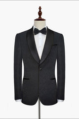Gorgeous Black Jacquard Wedding Tuxedo for Men Shawl Lapel Silk One Button Wedding Suits-Dbrbridal
