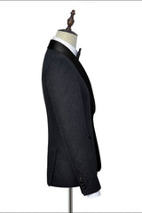 Gorgeous Black Jacquard Wedding Tuxedo for Men Shawl Lapel Silk One Button Wedding Suits-Dbrbridal