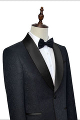 Gorgeous Black Jacquard Wedding Tuxedo for Men Shawl Lapel Silk One Button Wedding Suits-Dbrbridal