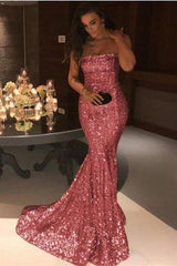 Gorgeous Gold Sequins Mermaid Evening Gowns Chic Strapless Prom Dresses-Dbrbridal