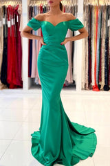 Gorgeous Green Mermaid Evening Dress Long On Sale Off-the-Shoulder-Dbrbridal