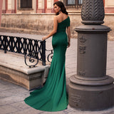 Gorgeous Green Prom Dress Mermaid Long Ball Dresses Split One Shoulder-Dbrbridal
