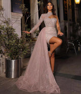 Gorgeous High Neck Prom Dress with Pearls and Ruffles-Dbrbridal