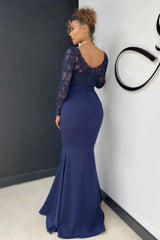 Gorgeous Lace Evening Dress Mermaid V-Neck On Sale Long Sleeve-Dbrbridal
