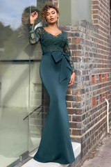 Gorgeous Lace Evening Dress Mermaid V-Neck On Sale Long Sleeve-Dbrbridal