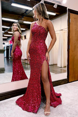 Gorgeous Long Sequined Mermaid Evening Dress One Shoulder-Dbrbridal