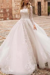 Gorgeous Long Sleeves Ball Gown Wedding Dress Lace Tulle-Dbrbridal