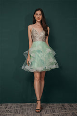 Gorgeous Mint Green Spaghetti-Straps Beadings Homecoming Dress-Dbrbridal