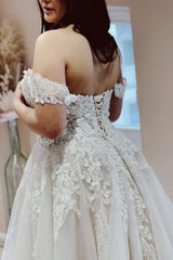 Gorgeous Off the Shoulder Strapless A-Line Lace Tulle Wedding Dresses-Dbrbridal
