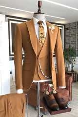 Gorgeous Orange Peaked Lapel Double Breasted Waistcoat Tailored Prom Suits For Men-Dbrbridal