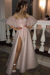 Gorgeous Pearl Pink Sequins High Split A-line Formal Dresses with Bracelet-Dbrbridal