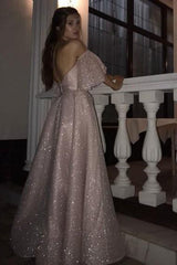 Gorgeous Pearl Pink Sequins High Split A-line Formal Dresses with Bracelet-Dbrbridal