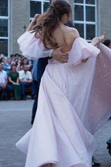 Gorgeous Pearl Pink Sequins High Split A-line Formal Dresses with Bracelet-Dbrbridal