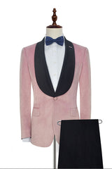 Gorgeous Pink Wedding Tuxedos Black Silk Shawl Lapel Prom Suits for Men-Dbrbridal