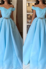 Gorgeous Sequins Off-the-Shoulder Party Dresses Charming Sweetheart Sleeveless Beading Long Prom Dresses-Dbrbridal