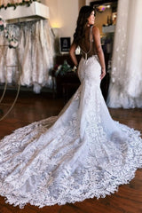 Gorgeous Sleeveless Spaghetti Straps Long Mermaid Wedding Dresses-Dbrbridal