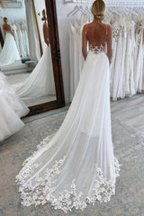 Gorgeous Spaghetti-Straps V-Neck Wedding Dress Sleeveless With Lace Appliques-Dbrbridal