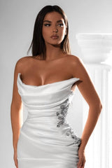 Gorgeous Strapless Front Slit Long Satin Prom Dress with Ruffles-Dbrbridal