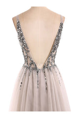 Gorgeous V-Neck Sleeveless Tulle Evening Dress With Appliques-Dbrbridal