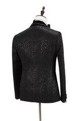 Gorgeous Velvet Lapel Double Breasted Prom Suit Belt Leopard Black Jacquard Men's Suit for Wedding-Dbrbridal