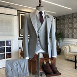 Gray 3-pieces Striped Peaked Lapel Men Suits For Business-Dbrbridal