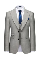 Gray Plaid New Arrival Peaked Lapel Slim Fit Men Suit for Prom-Dbrbridal