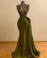 Green High Neck Prom Dress With Sequins-Dbrbridal