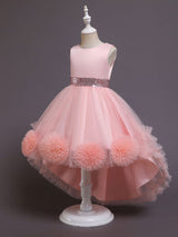 Green Jewel Neck Sleeveless Bows Tulle Cotton Sequined Kids Party Dresses-Dbrbridal