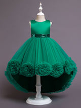 Green Jewel Neck Sleeveless Bows Tulle Cotton Sequined Kids Party Dresses-Dbrbridal