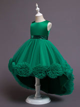 Green Jewel Neck Sleeveless Bows Tulle Cotton Sequined Kids Party Dresses-Dbrbridal