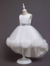 Green Jewel Neck Sleeveless Bows Tulle Cotton Sequined Kids Party Dresses-Dbrbridal