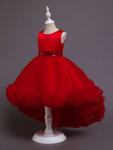 Green Jewel Neck Sleeveless Bows Tulle Cotton Sequined Kids Party Dresses-Dbrbridal