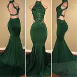Green lace mermaid prom dress, green Evening Party Gowns-Dbrbridal