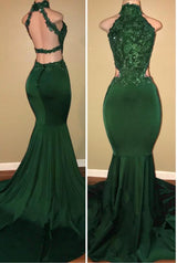 Green lace mermaid prom dress, green Evening Party Gowns-Dbrbridal