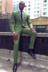 Green Slim Fit Bespoke Men Suit Peaked Lapel Two Pieces Prom Outfits-Dbrbridal