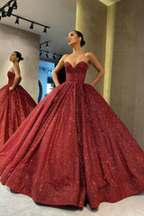 h Ball Gown Prom Dress Sequins Red Long-Dbrbridal