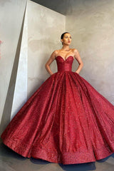 h Ball Gown Prom Dress Sequins Red Long-Dbrbridal